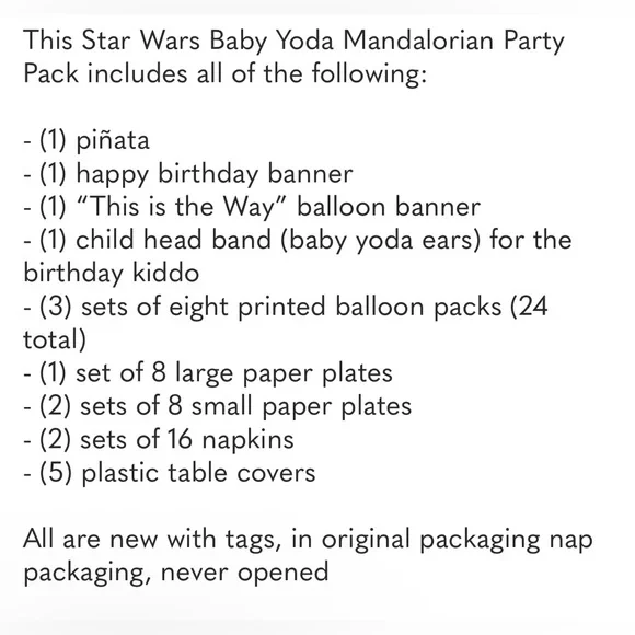 89pc Pinata Party Pack Star Wars Mandalorian Baby Yoda - birthday - Picture 2 of 10